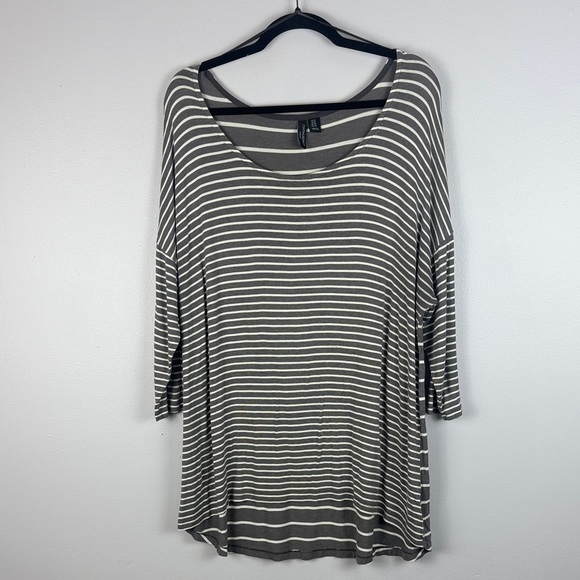Cynthia Rowley Chic Gray Classic Striped 3/4 Sleeve 1X Tunic Top - Picture 2 of 10